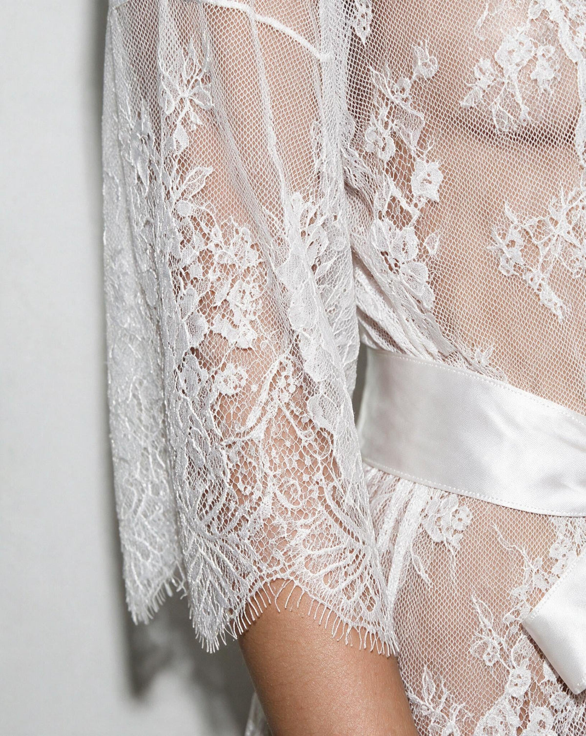 Lace Robe With Satin Belt And G-String