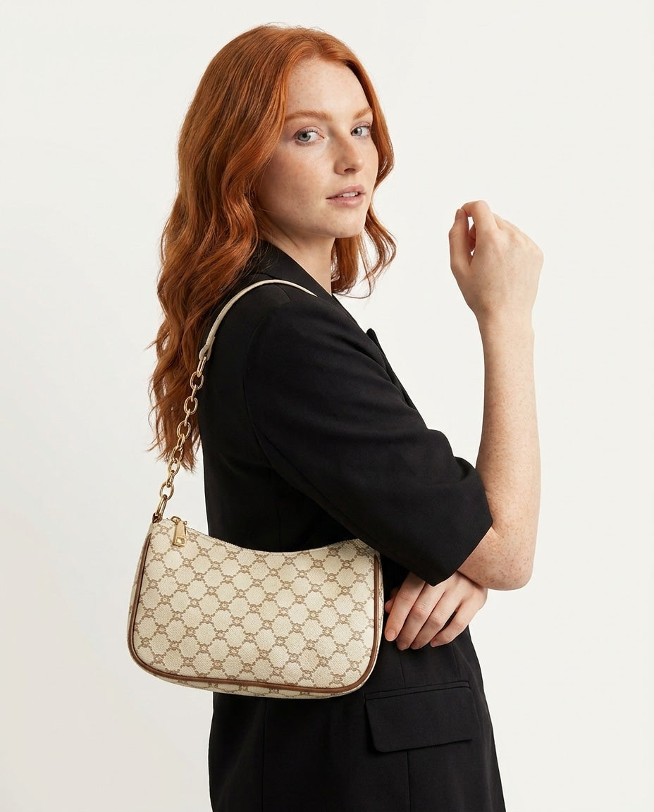 Monogram Print Baguette Shoulder Bag