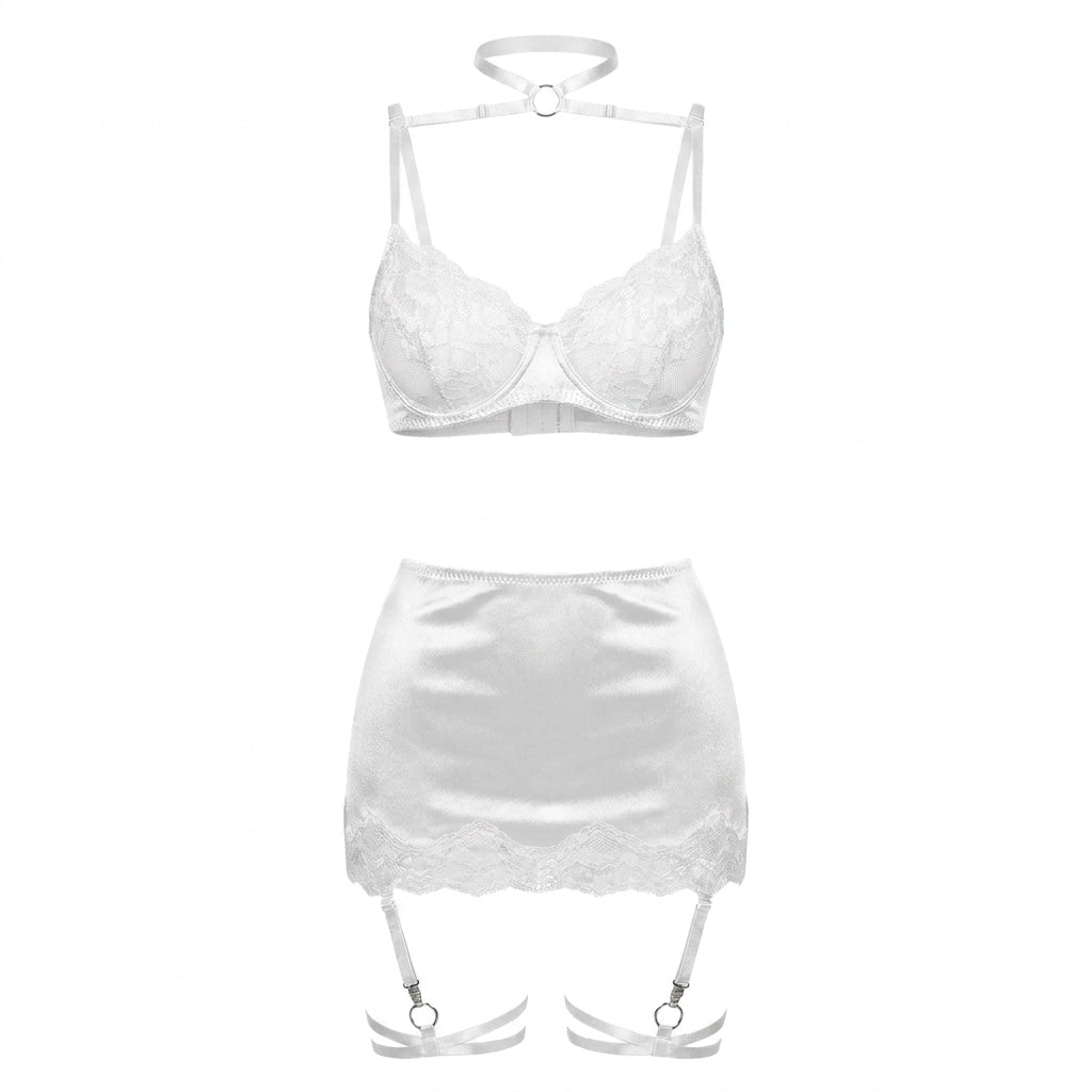 Lace and Satin Choker Garter Set
