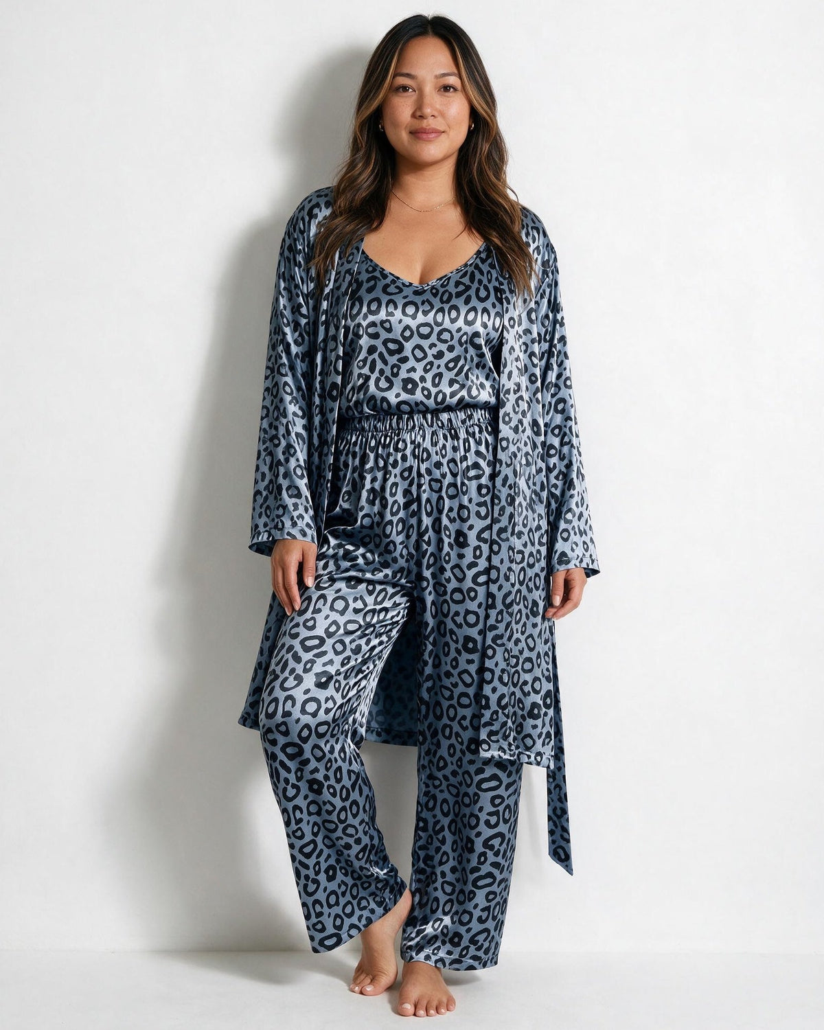 Satin Plus Size Pyjama Robe Set