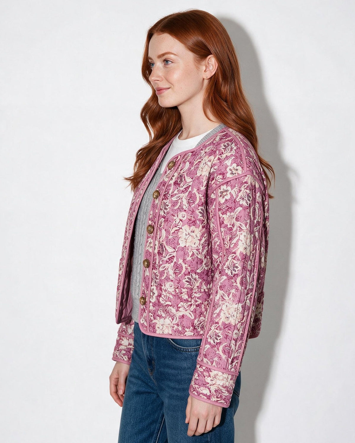 Floral Reversible Quilted Cropped Jacket