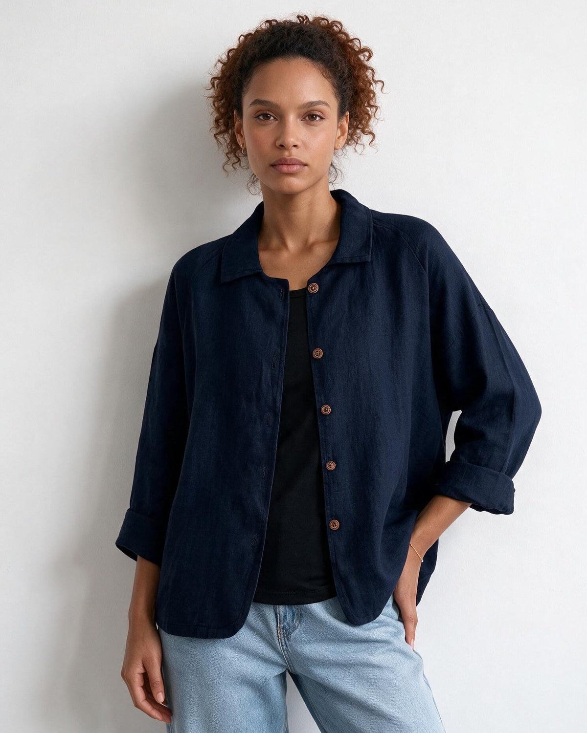 Cotton Relaxed Cropped Shirt Jacket