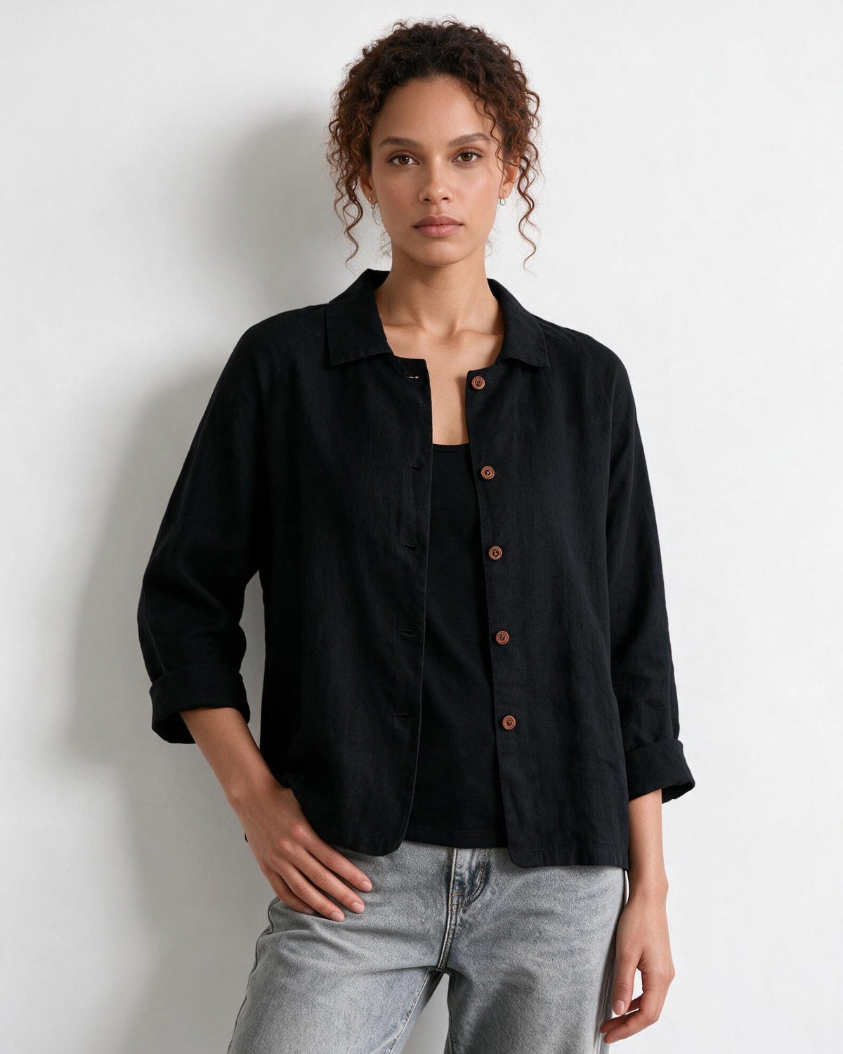 Cotton Relaxed Cropped Shirt Jacket