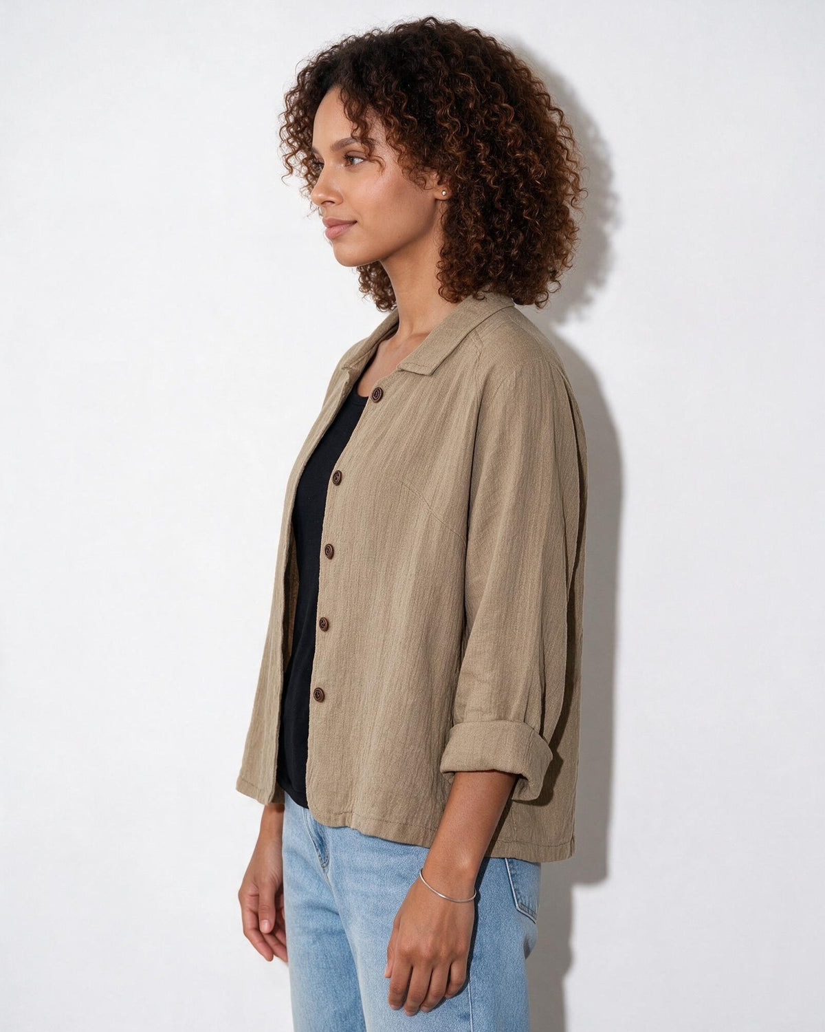 Cotton Relaxed Cropped Shirt Jacket