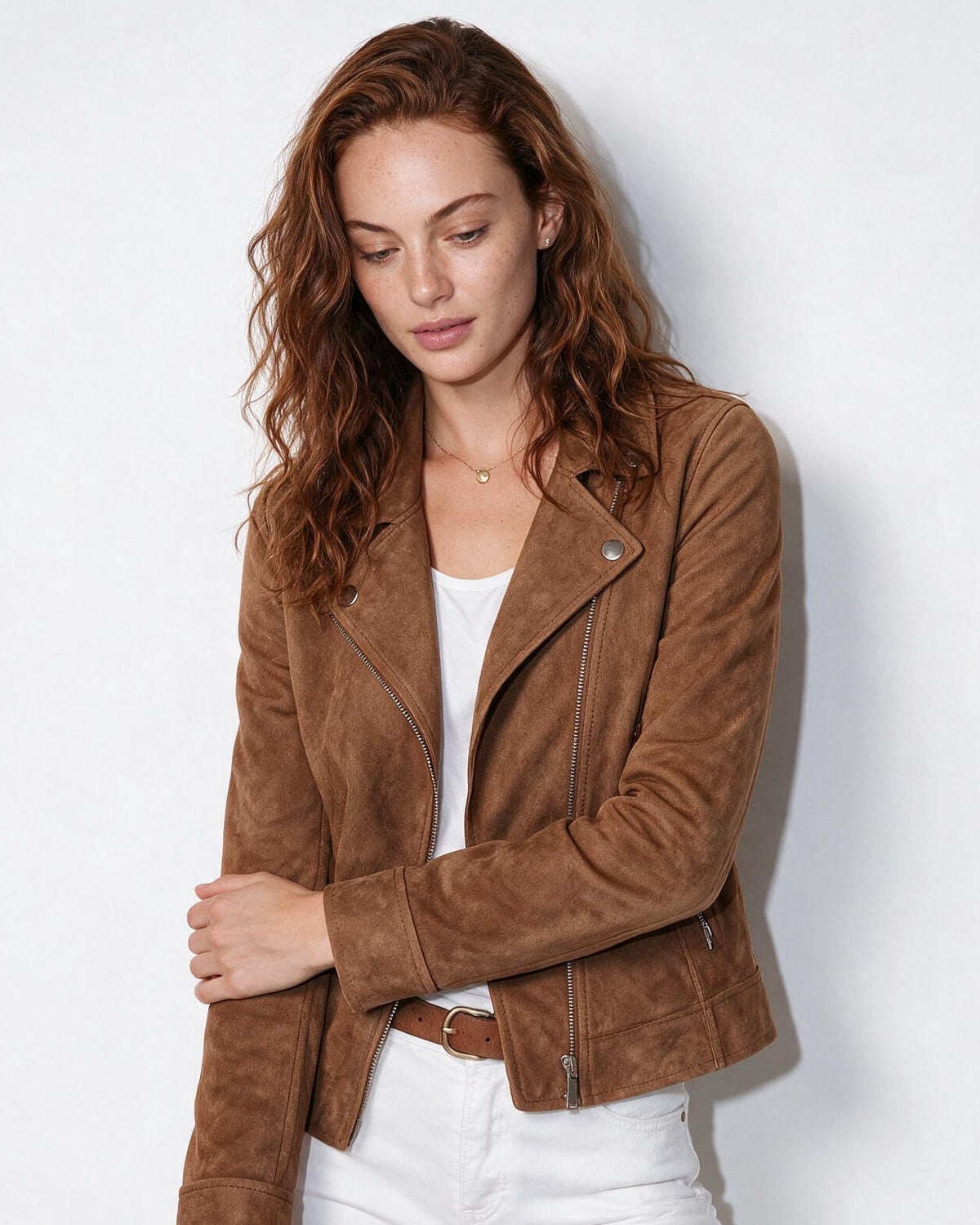 Cropped Snap-Tab Waist Biker Jacket