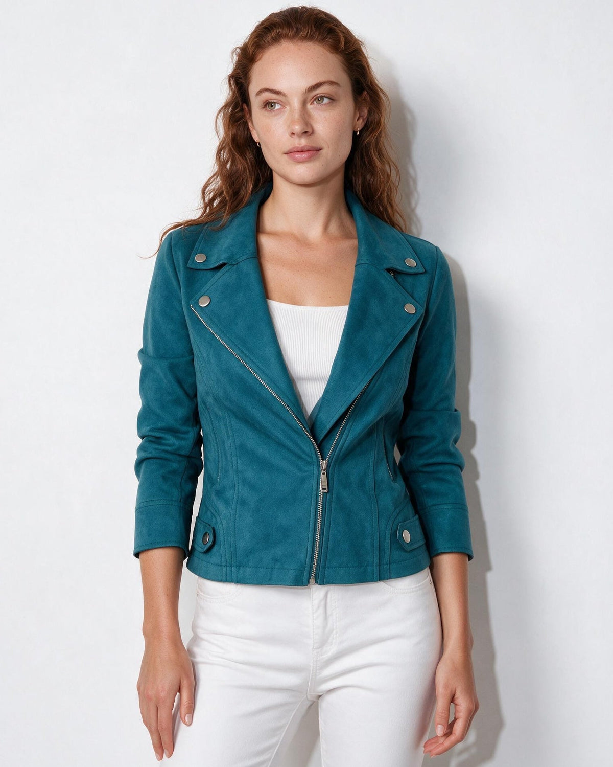 Cropped Snap-Tab Waist Biker Jacket