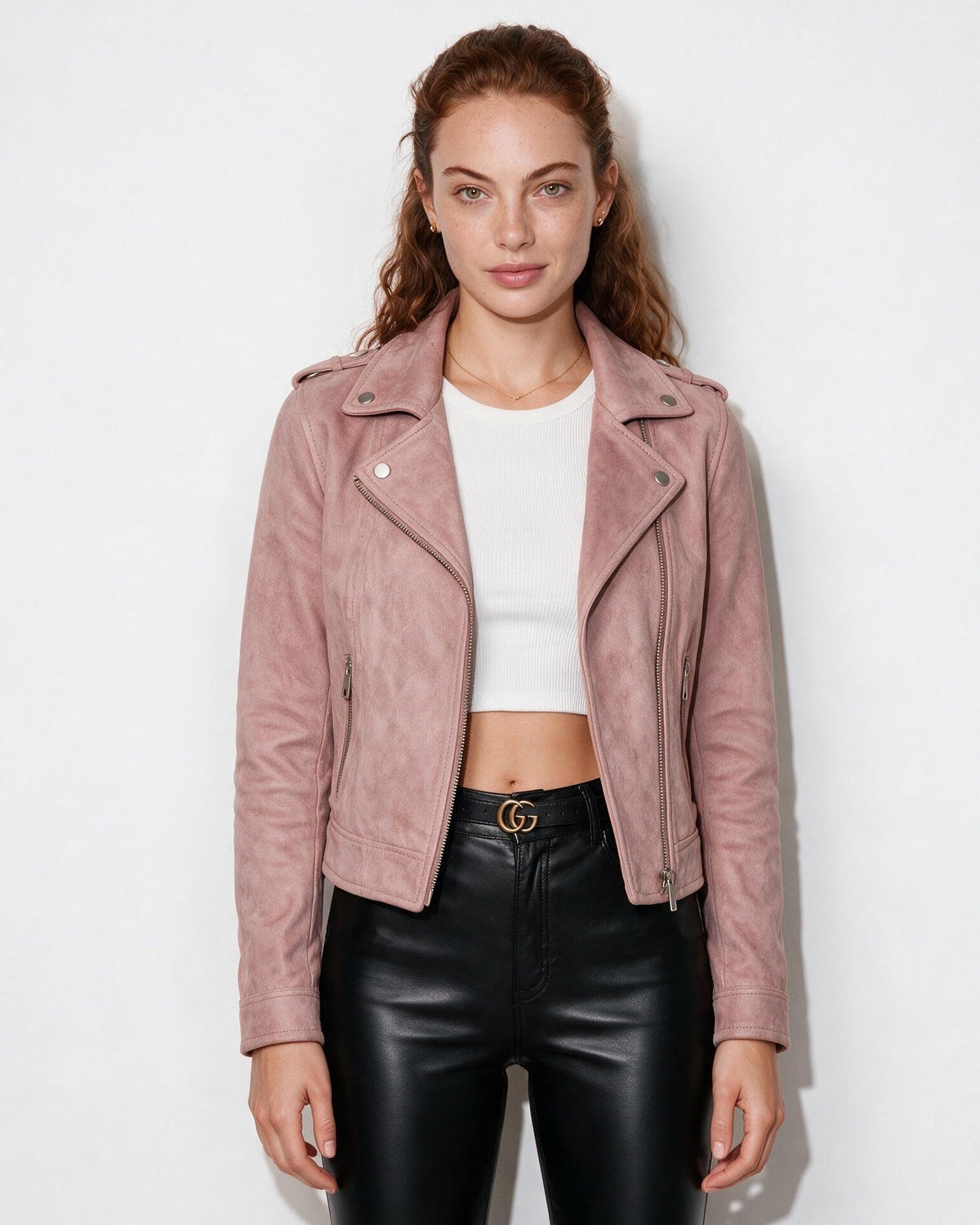 Cropped Asymmetric Zip Biker Jacket