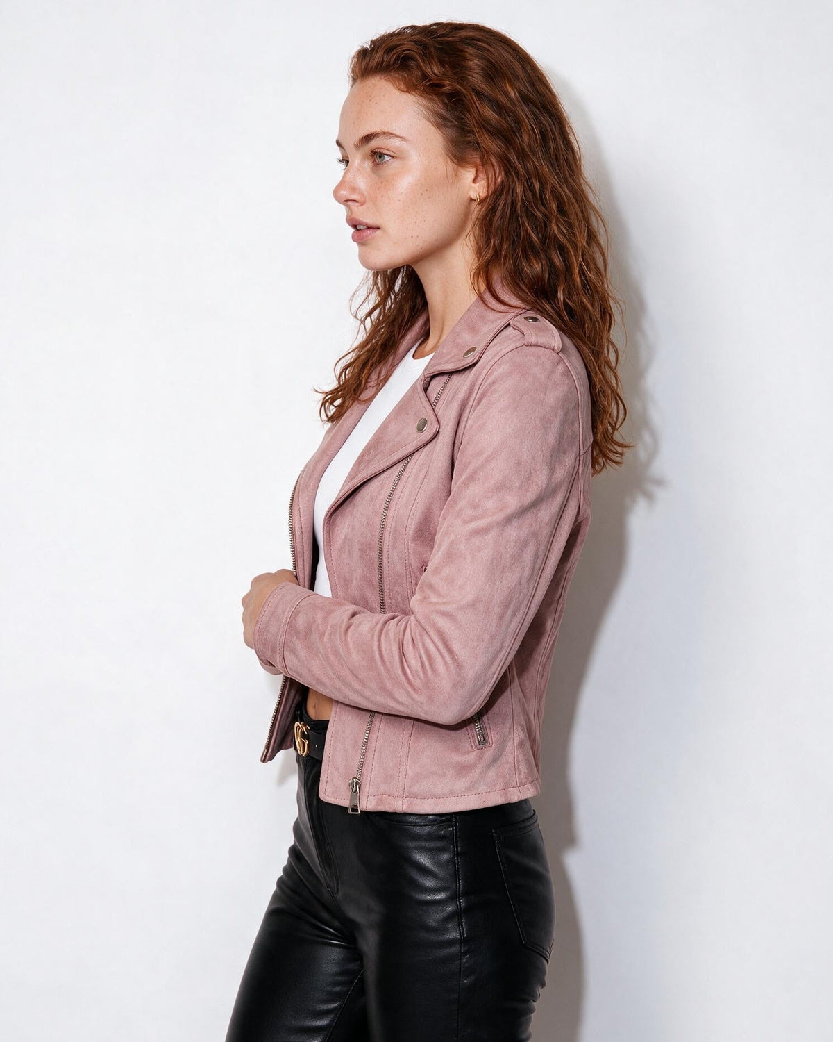 Cropped Asymmetric Zip Biker Jacket