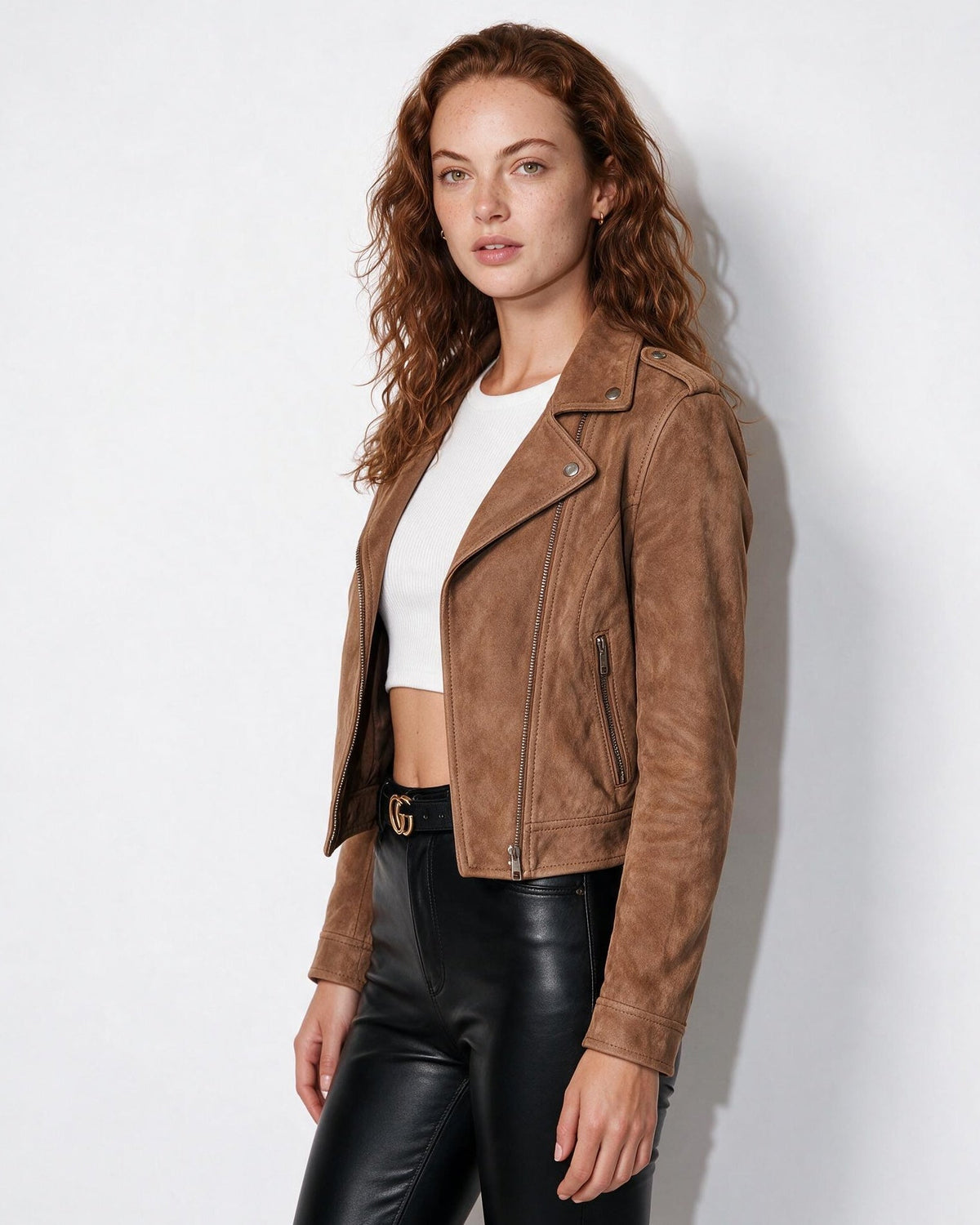 Cropped Asymmetric Zip Biker Jacket