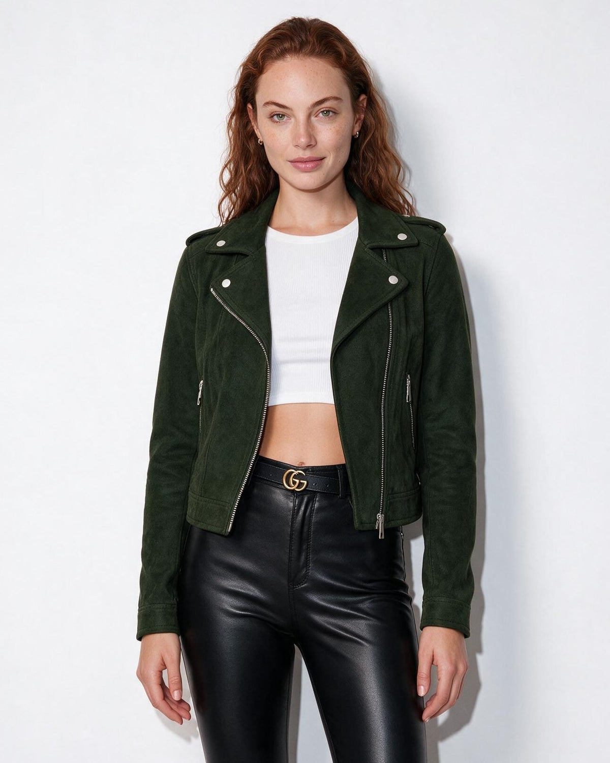 Cropped Asymmetric Zip Biker Jacket