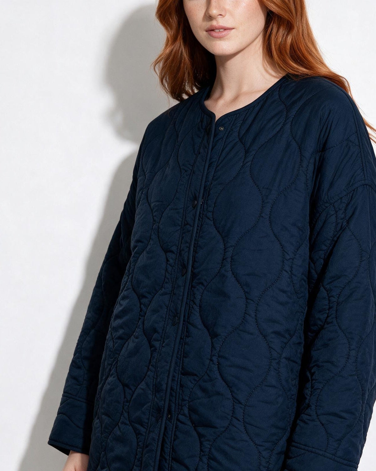 Oversized Quilted Collarless Jacket