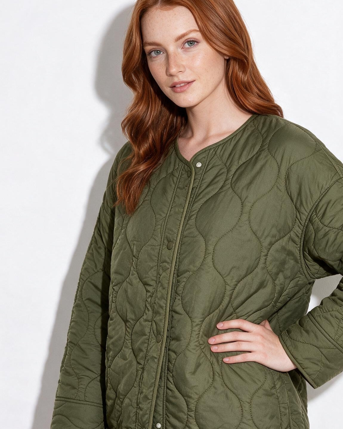 Oversized Quilted Collarless Jacket