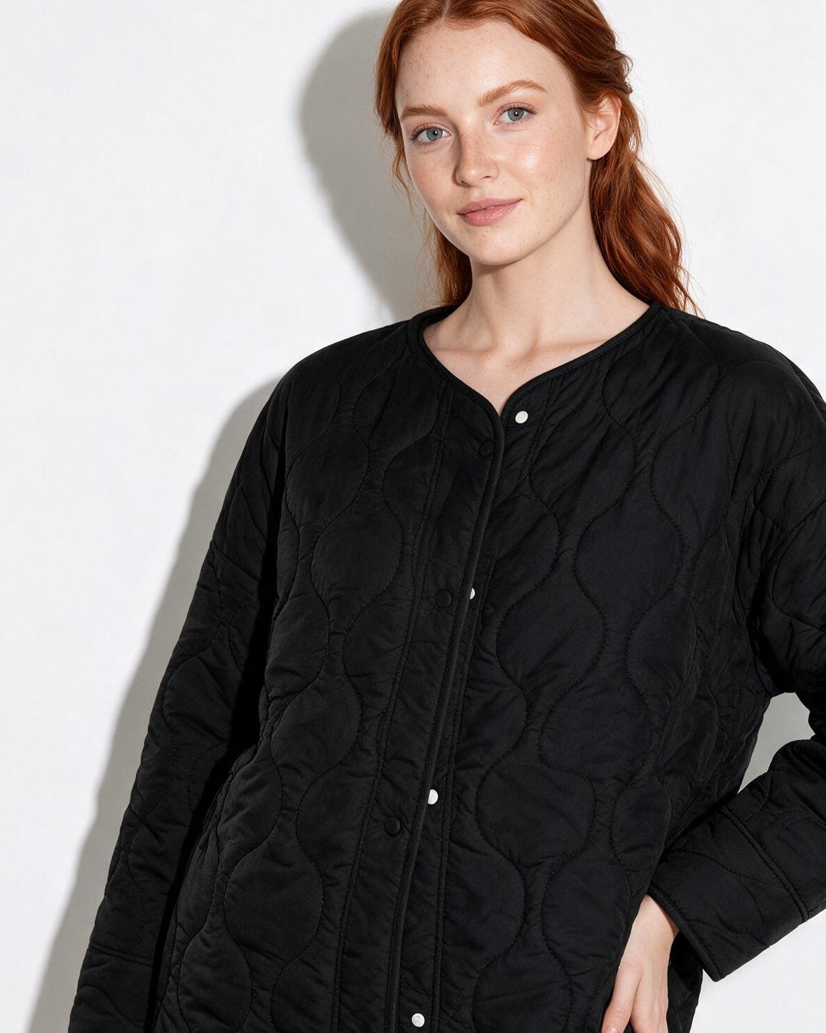 Oversized Quilted Collarless Jacket