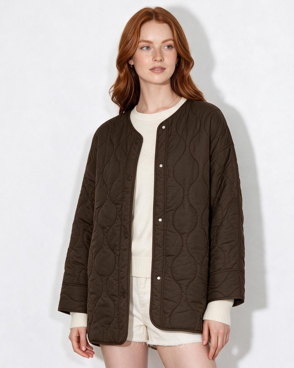 Oversized Quilted Collarless Jacket