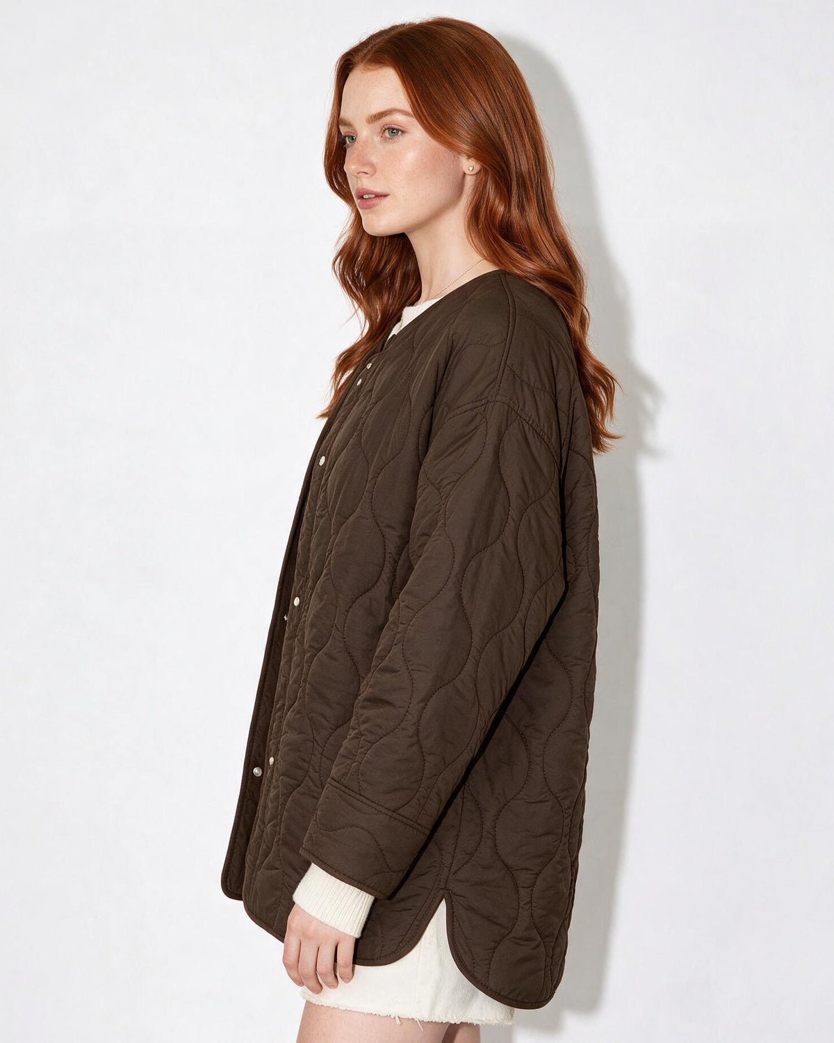 Oversized Quilted Collarless Jacket