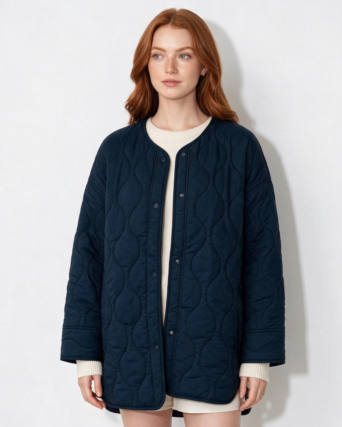 Oversized Quilted Collarless Jacket