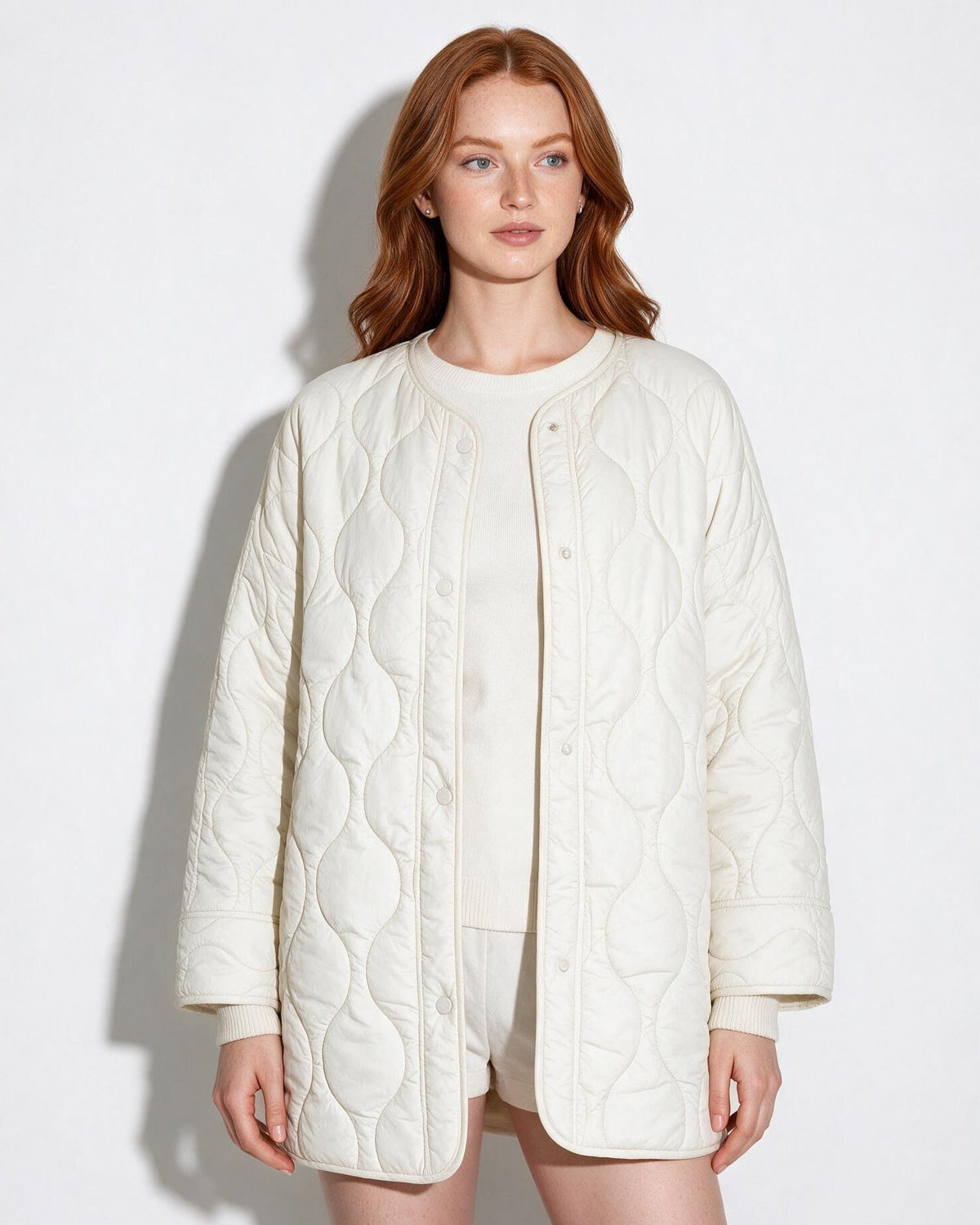 Oversized Quilted Collarless Jacket