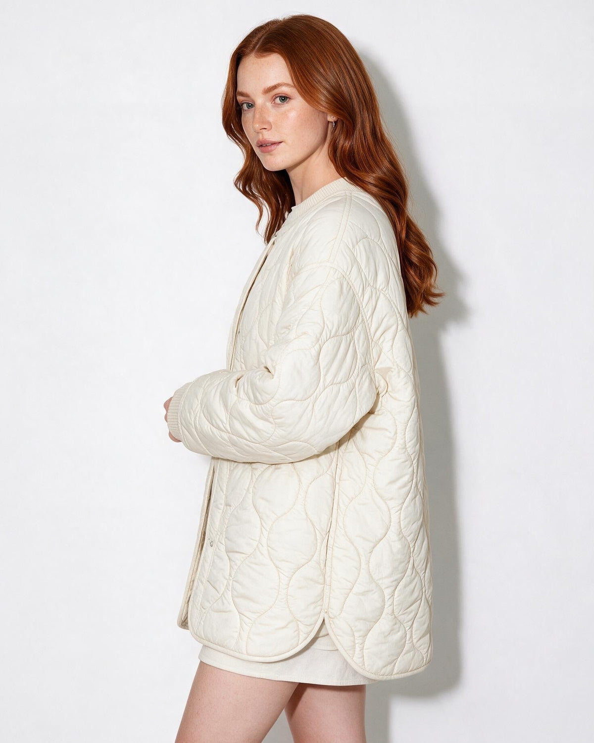 Oversized Quilted Collarless Jacket