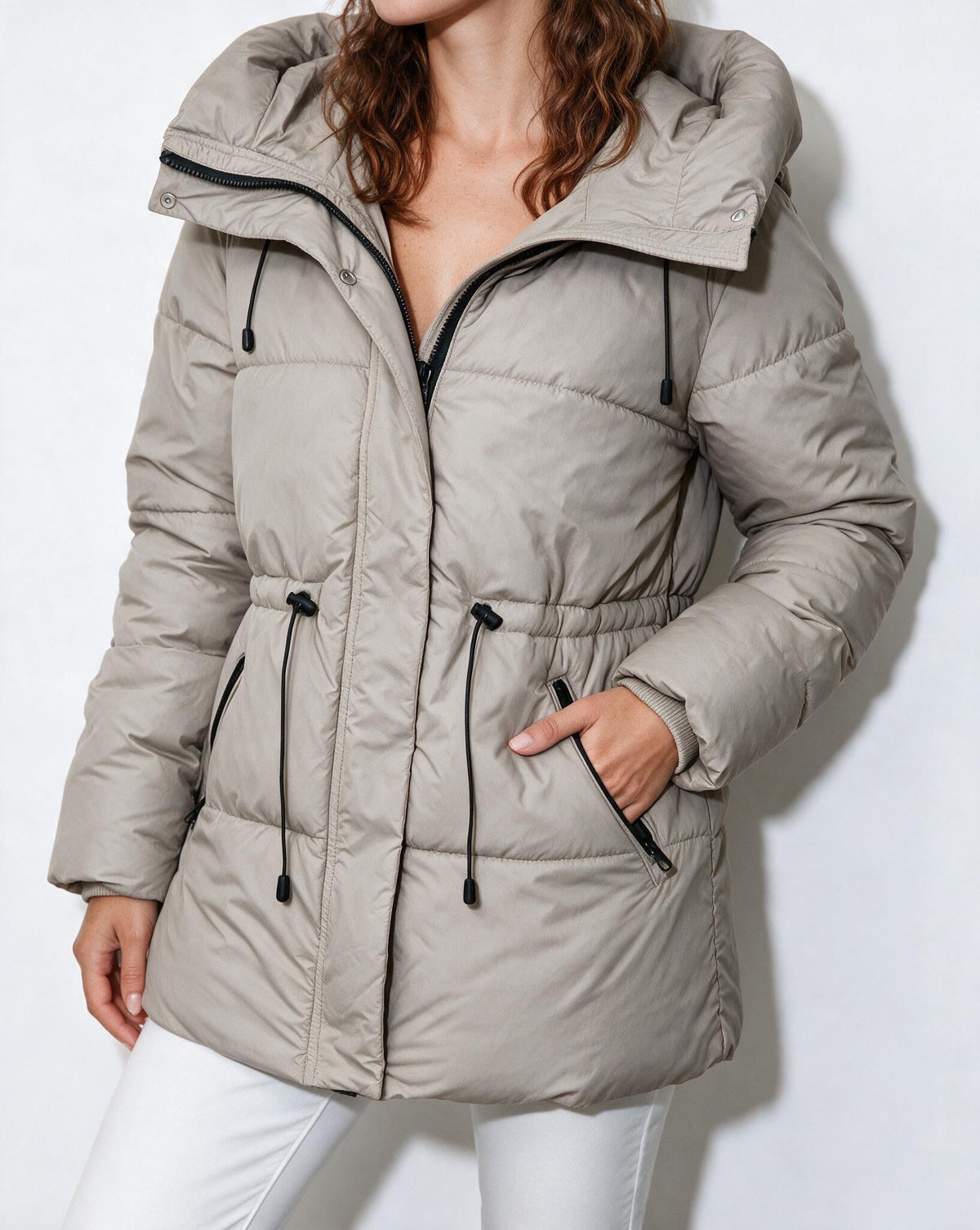 Hooded Drawstring Waist Puffer Jacket