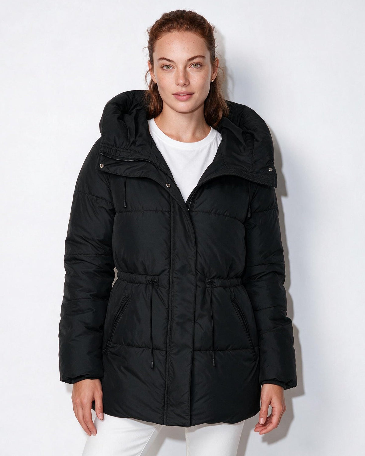 Hooded Drawstring Waist Puffer Jacket