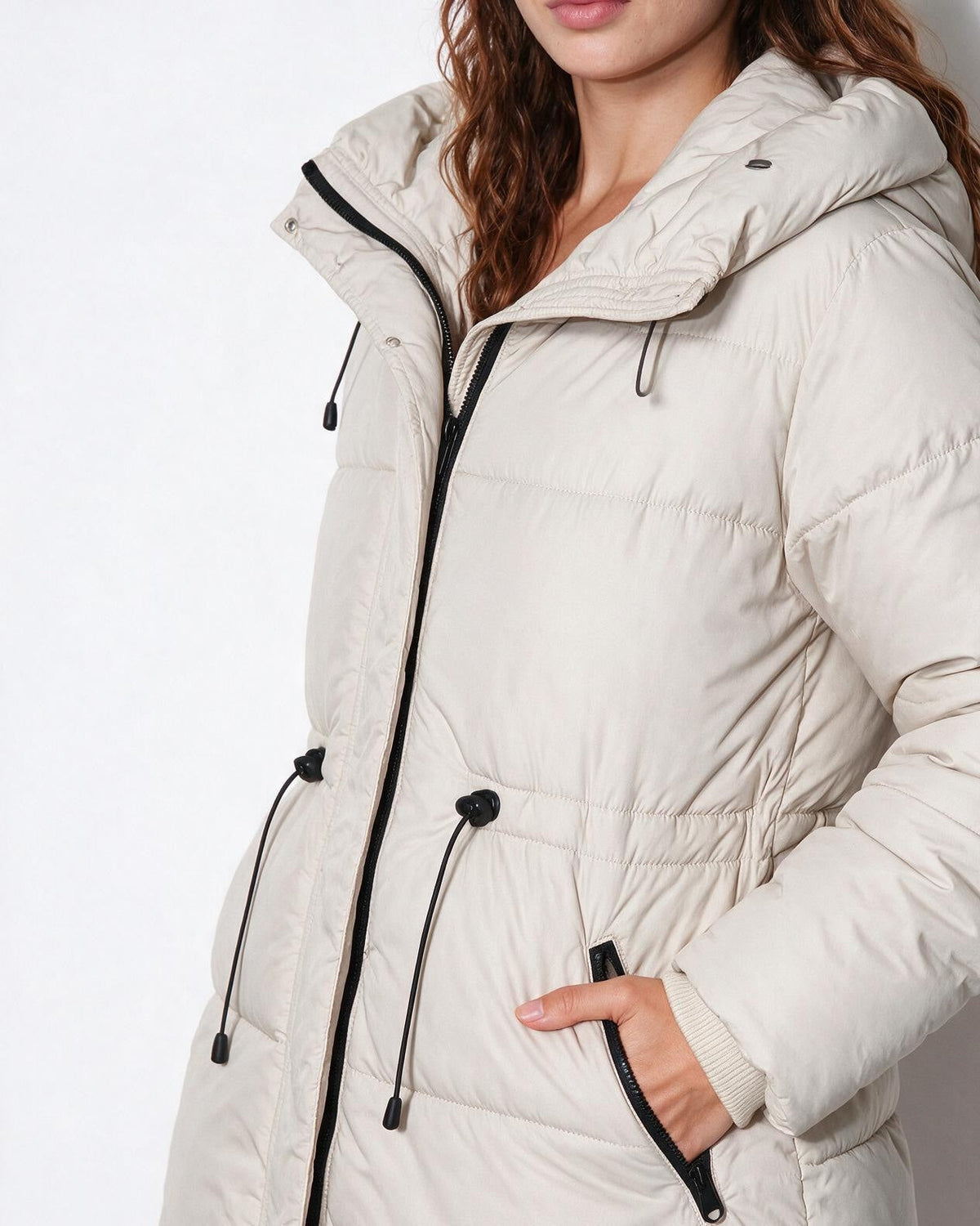 Hooded Drawstring Waist Puffer Jacket
