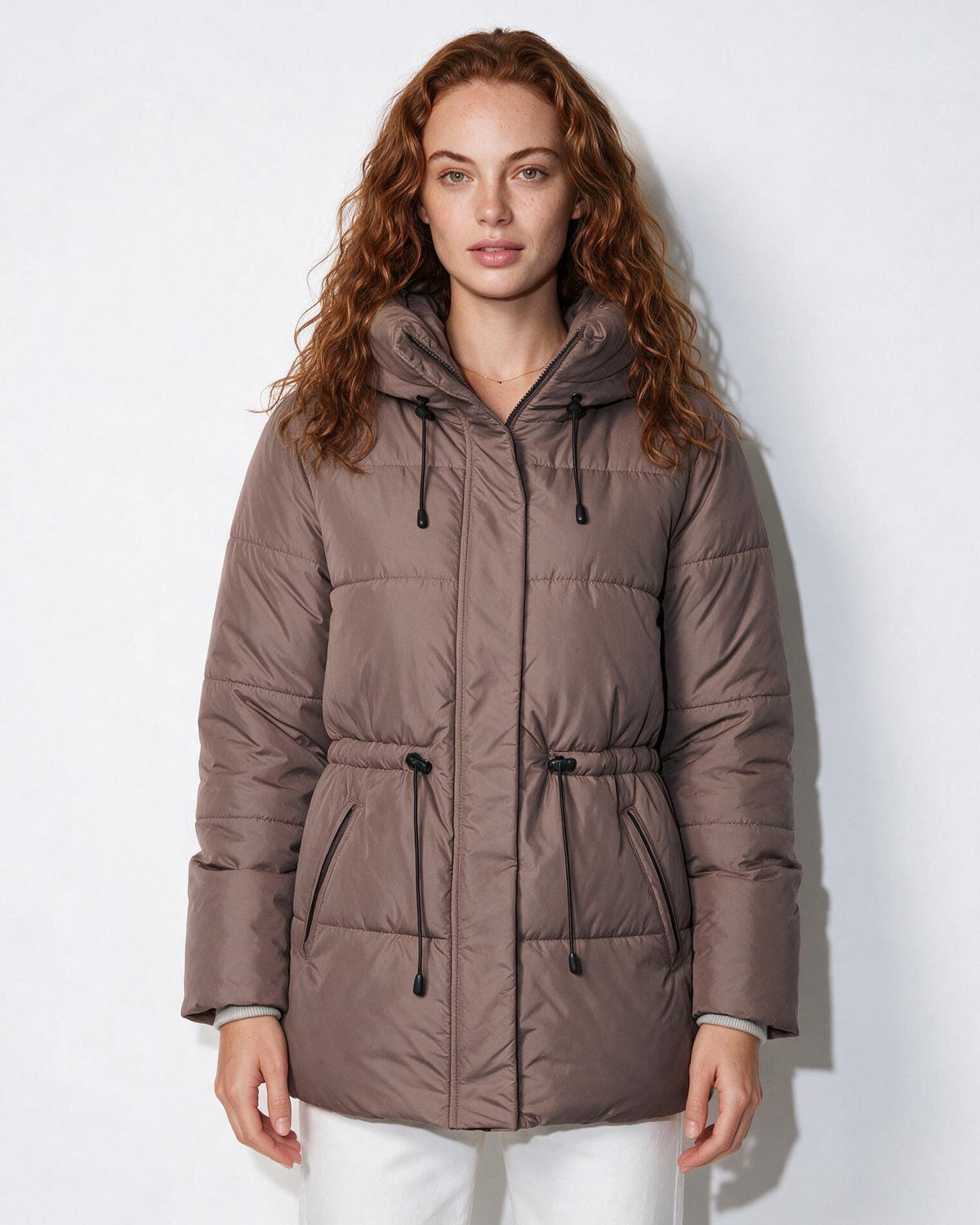 Hooded Drawstring Waist Puffer Jacket