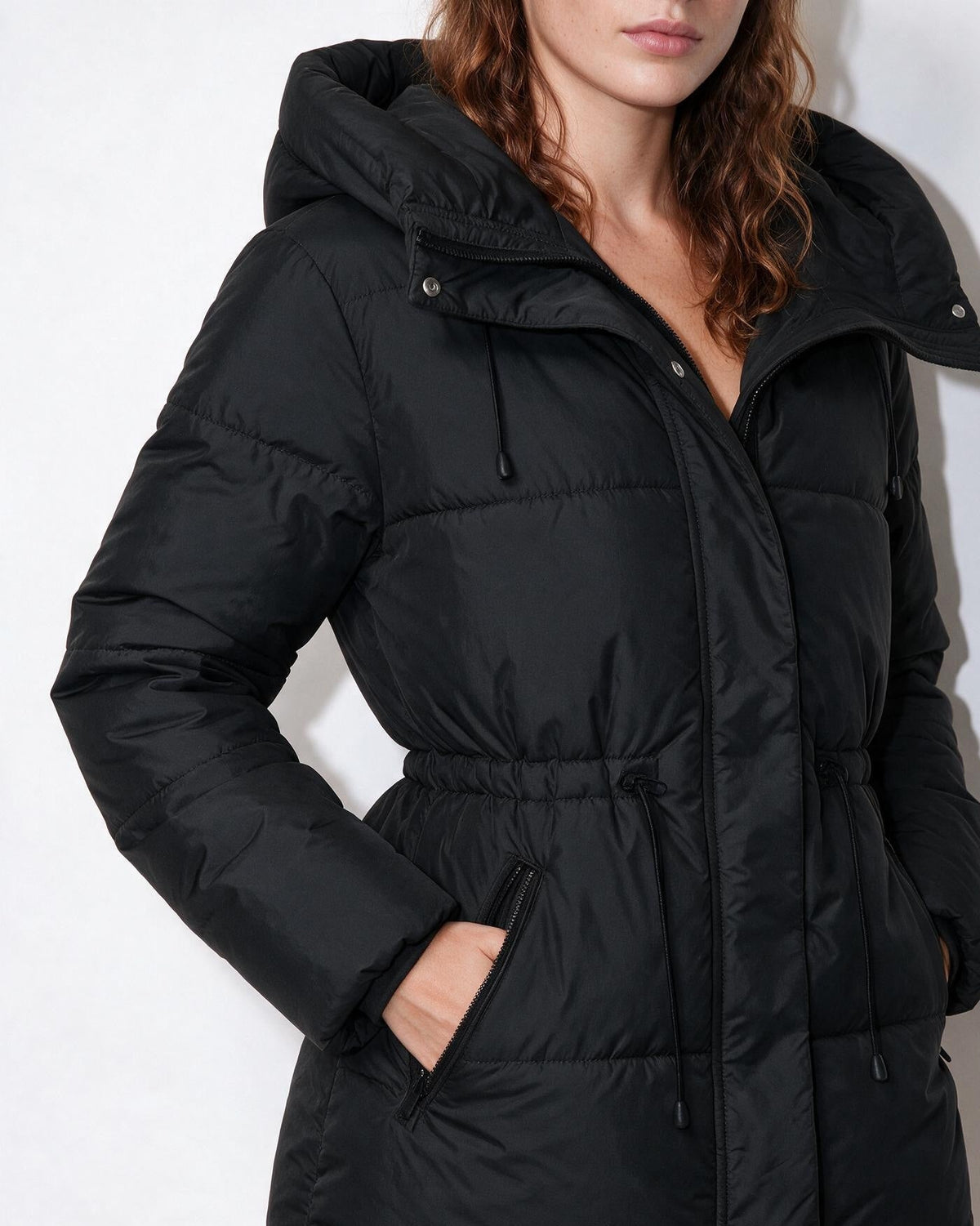 Hooded Drawstring Waist Puffer Jacket