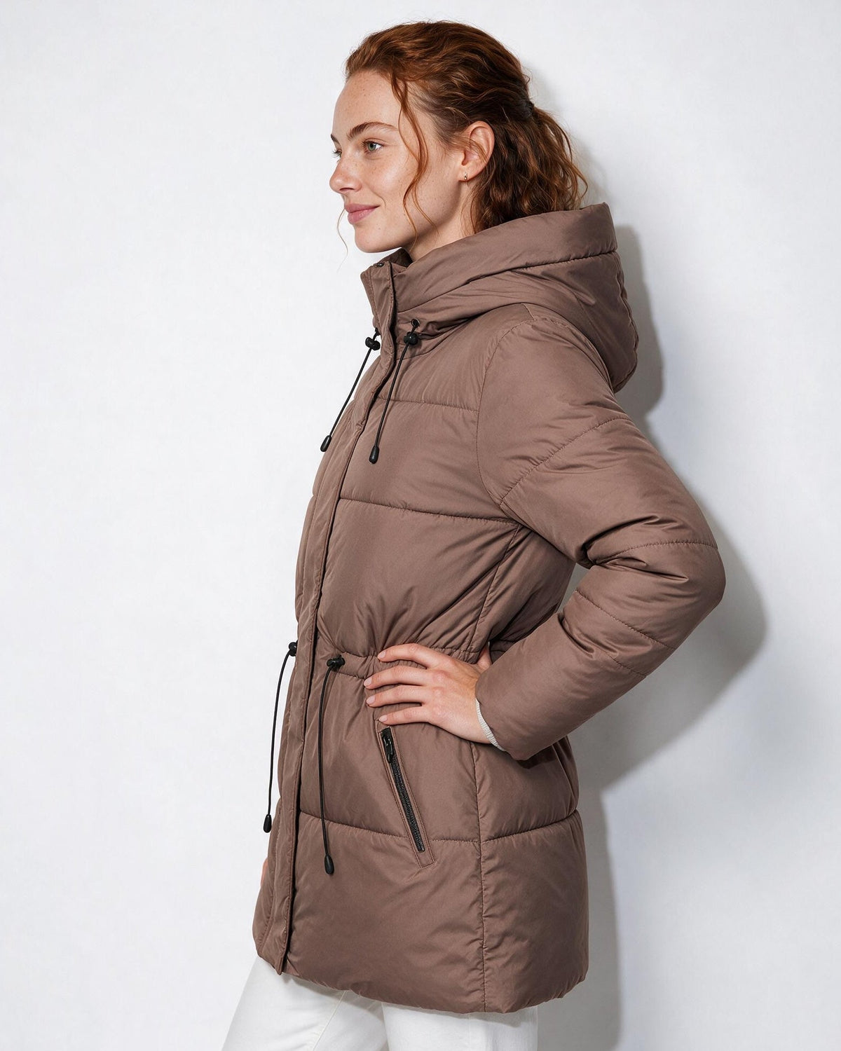 Hooded Drawstring Waist Puffer Jacket