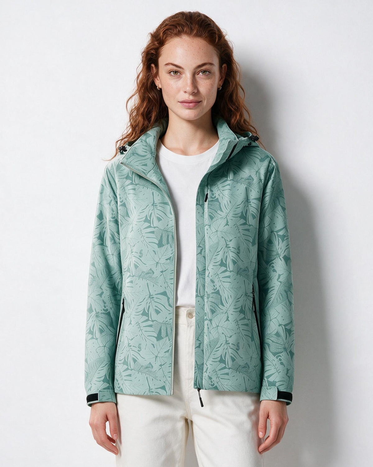 Hooded Zip-Front Botanical Print Jacket