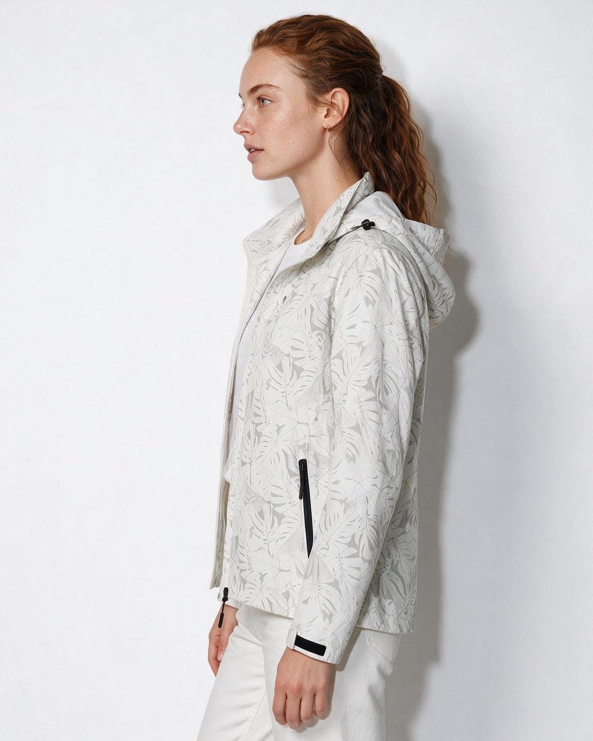 Hooded Zip-Front Botanical Print Jacket