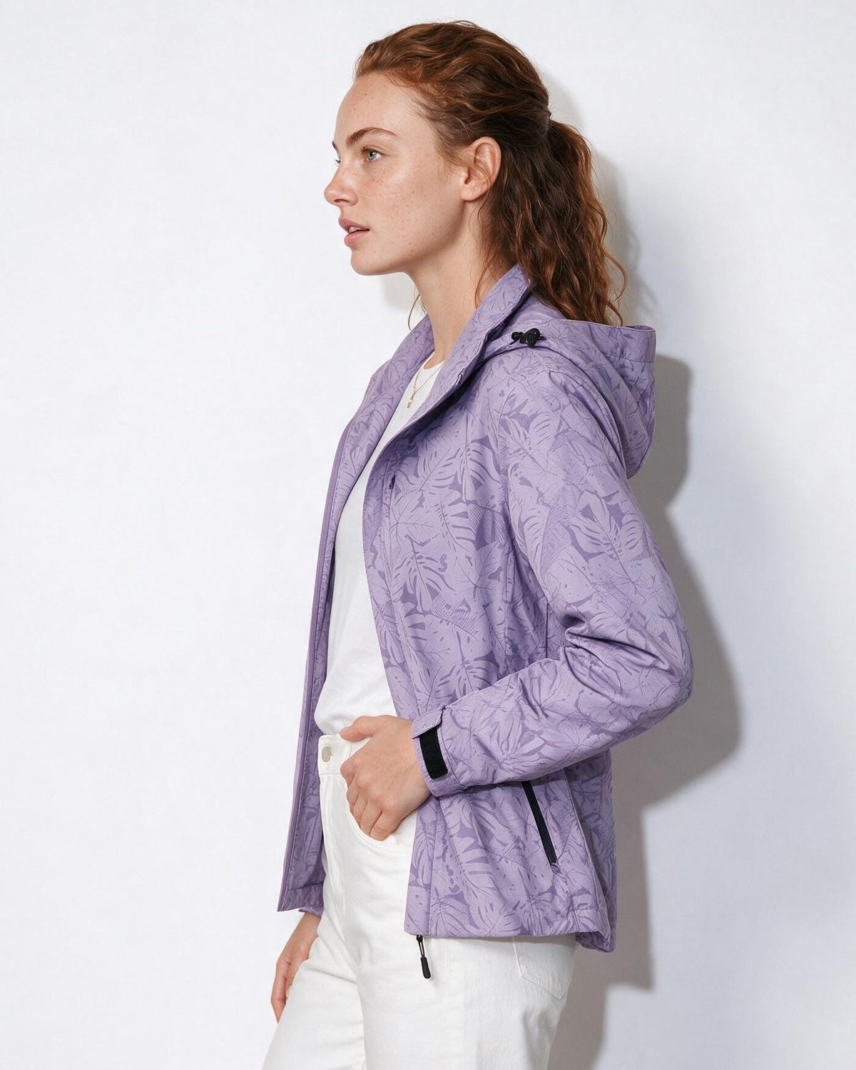 Hooded Zip-Front Botanical Print Jacket