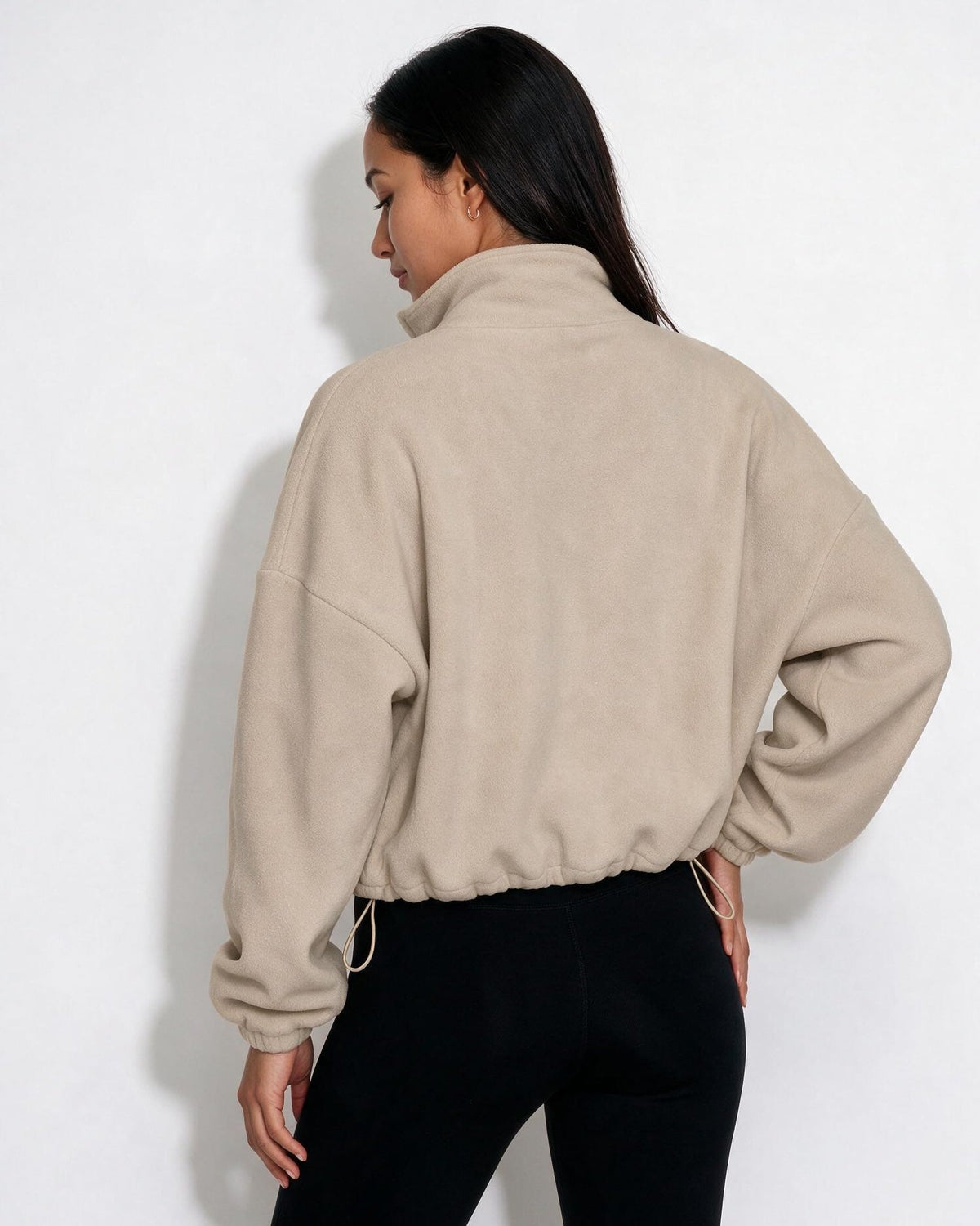 Cropped Full-Zip Drawstring Hem Jacket