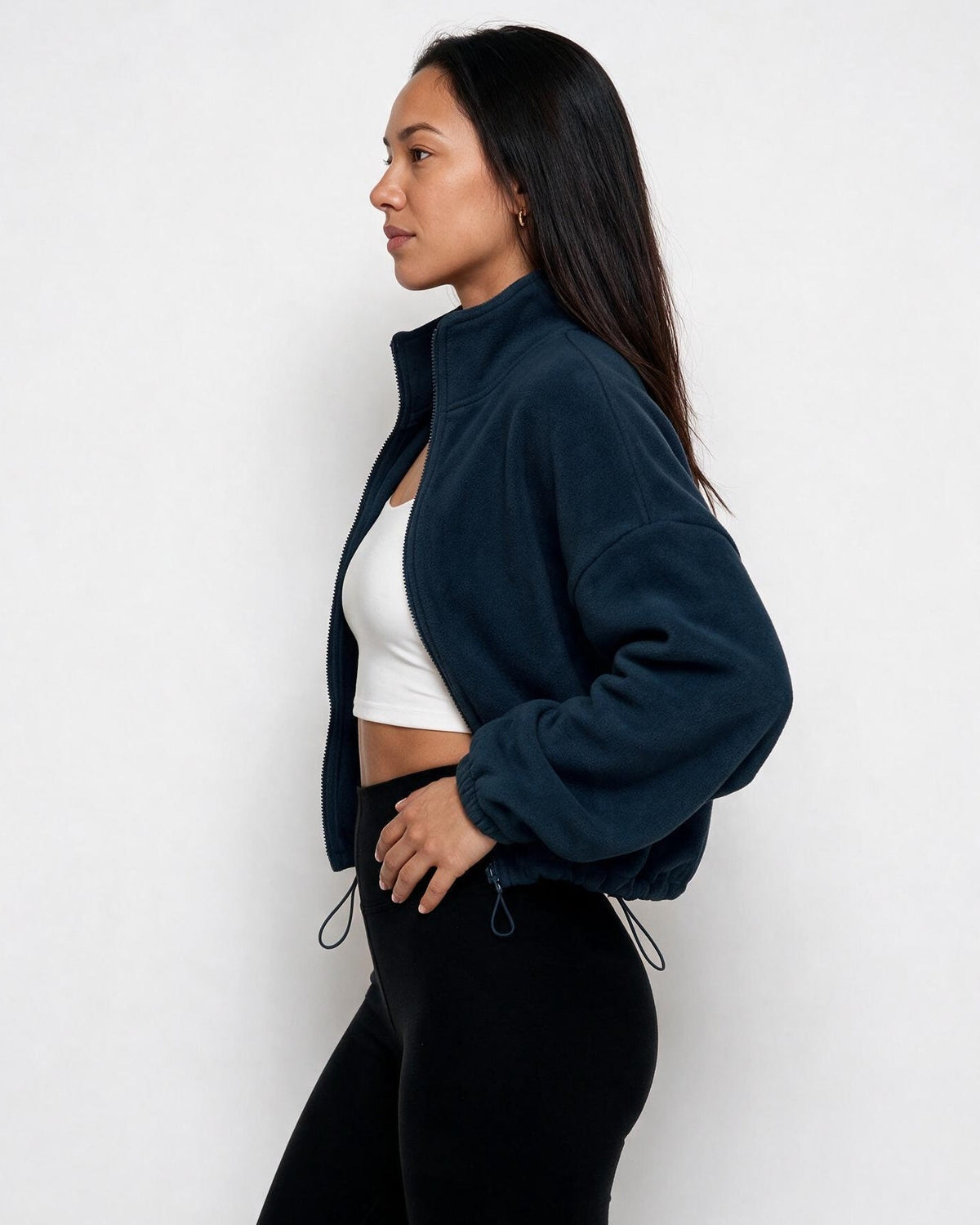 Cropped Full-Zip Drawstring Hem Jacket