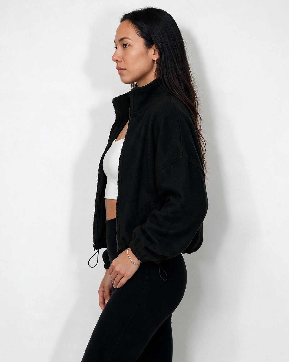 Cropped Full-Zip Drawstring Hem Jacket