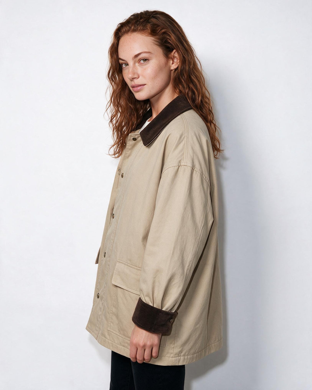 Oversized Snap-Front Patch-Pocket Coat