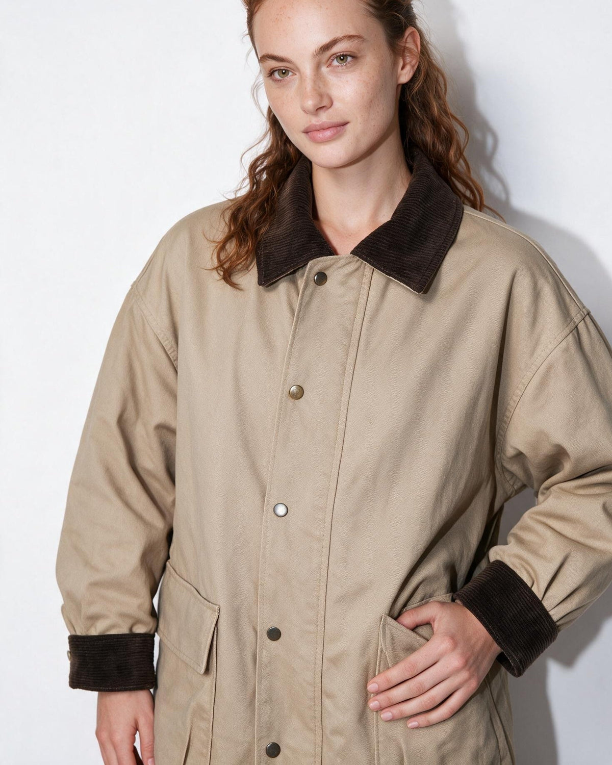 Oversized Snap-Front Patch-Pocket Coat
