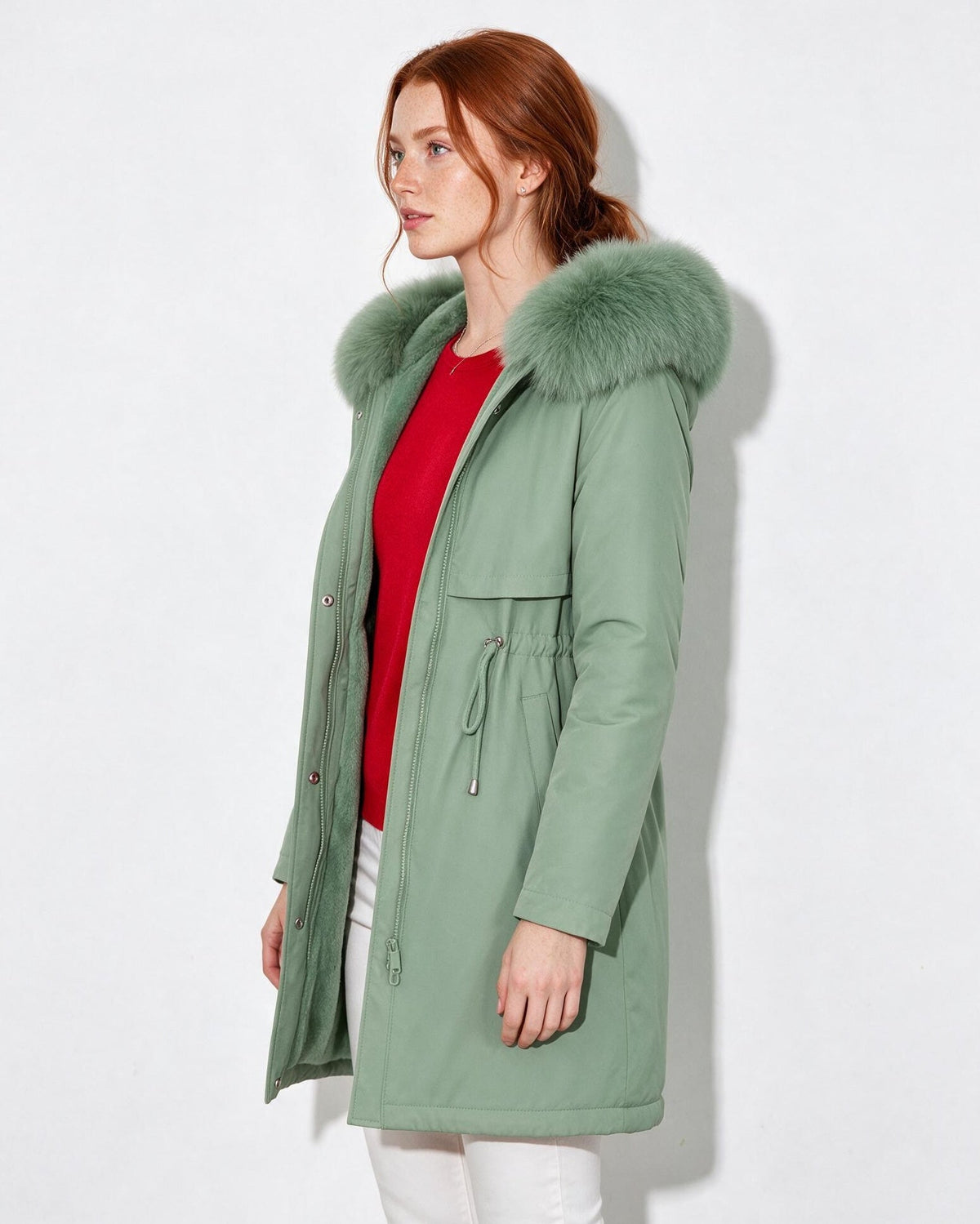 Faux Fur Hood Drawstring Parka Coat
