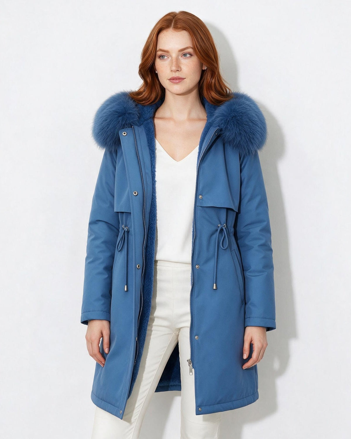 Faux Fur Hood Drawstring Parka Coat