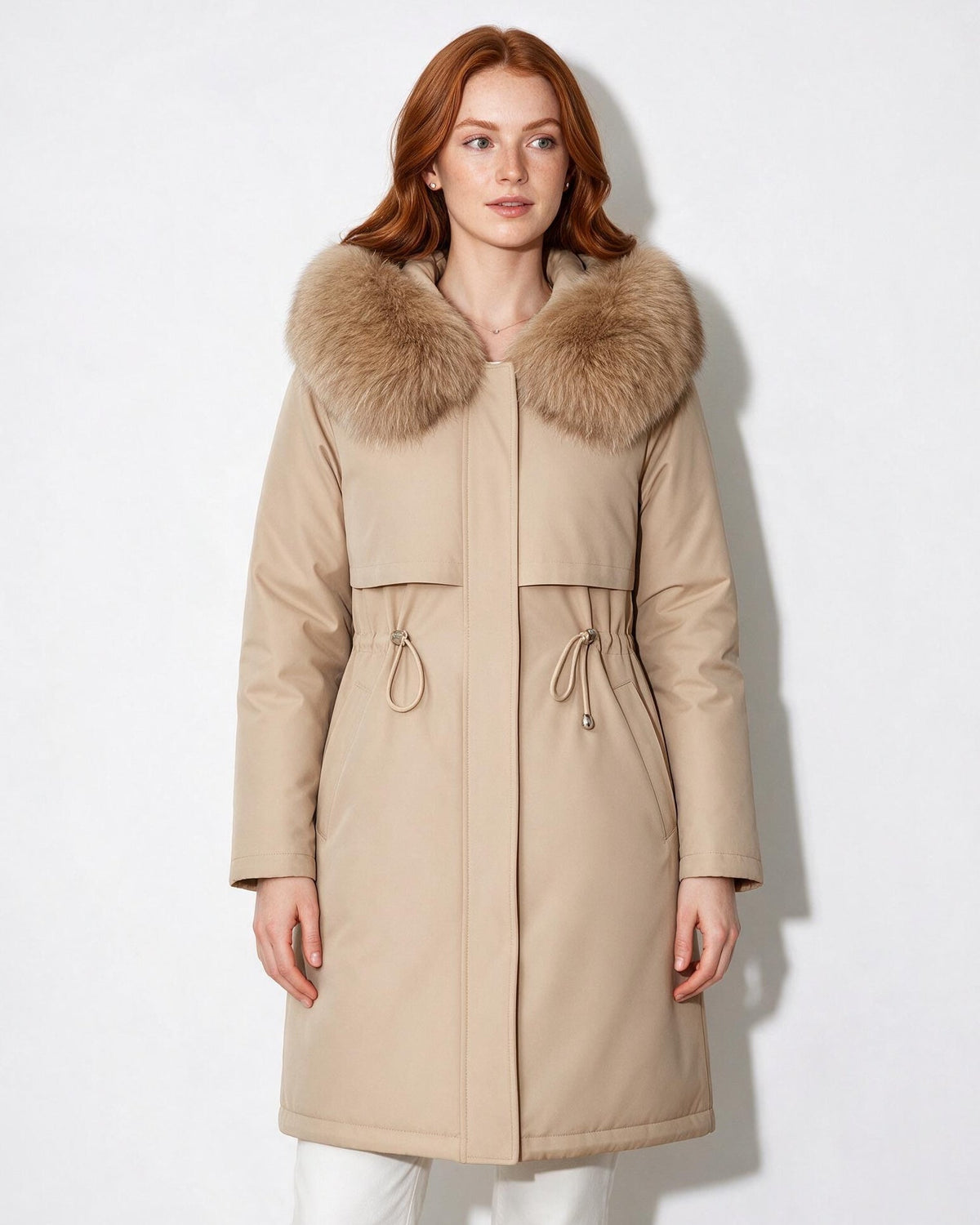 Faux Fur Hood Drawstring Parka Coat