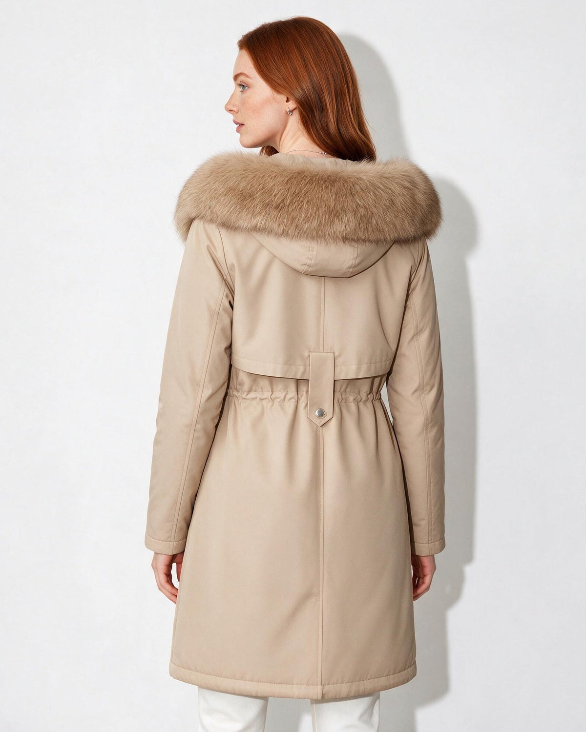 Faux Fur Hood Drawstring Parka Coat