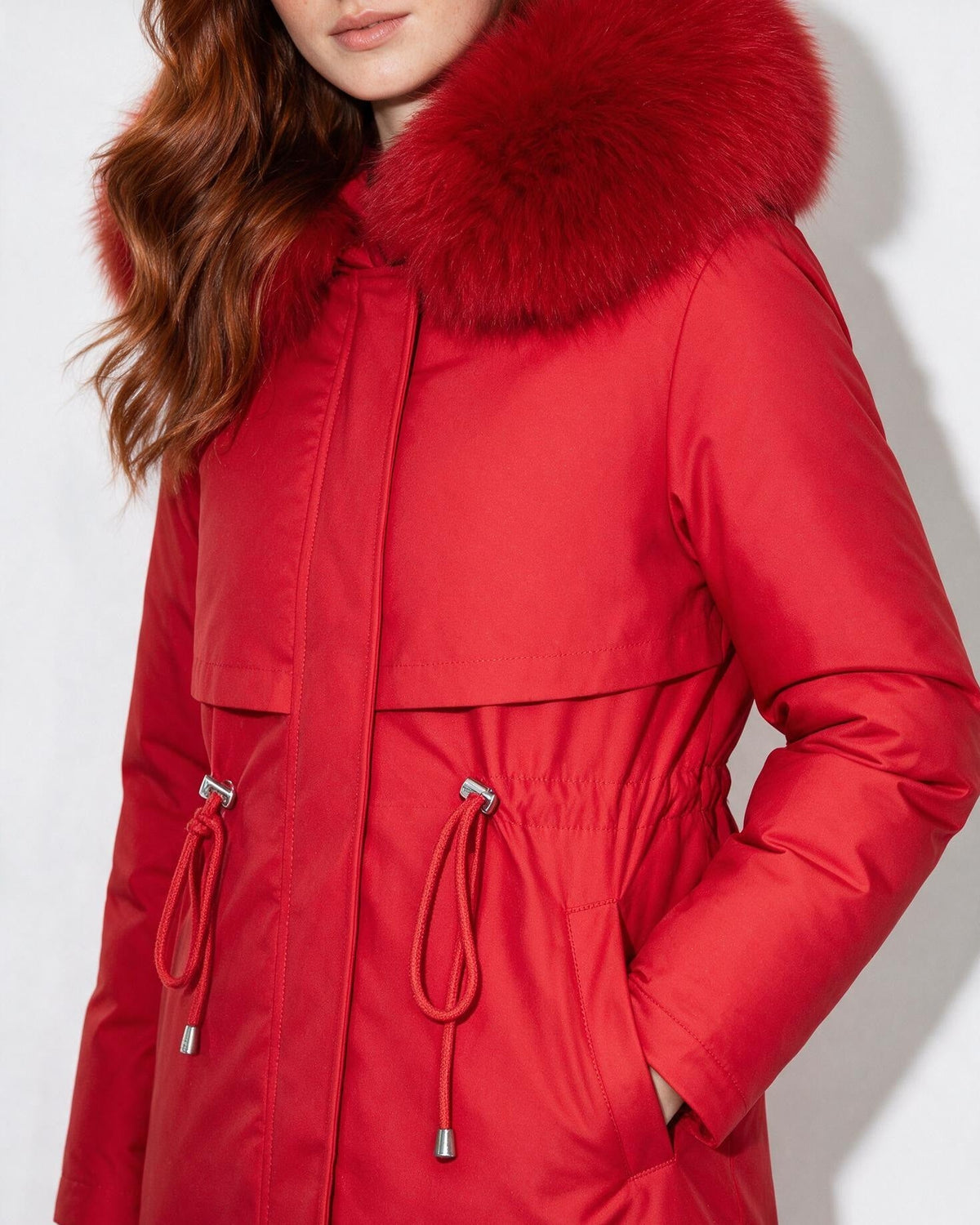 Faux Fur Hood Drawstring Parka Coat