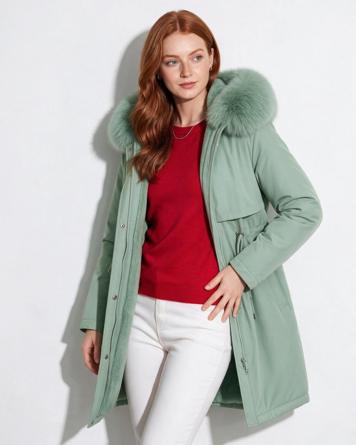 Faux Fur Hood Drawstring Parka Coat