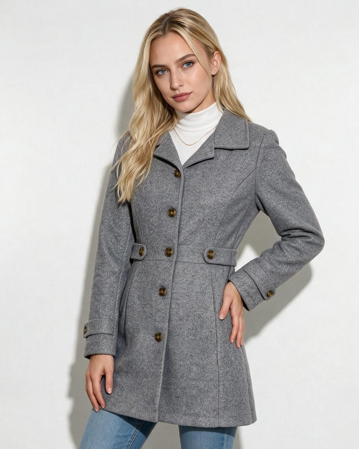 Single-Breasted Notch Lapel Tab-Waist Coat