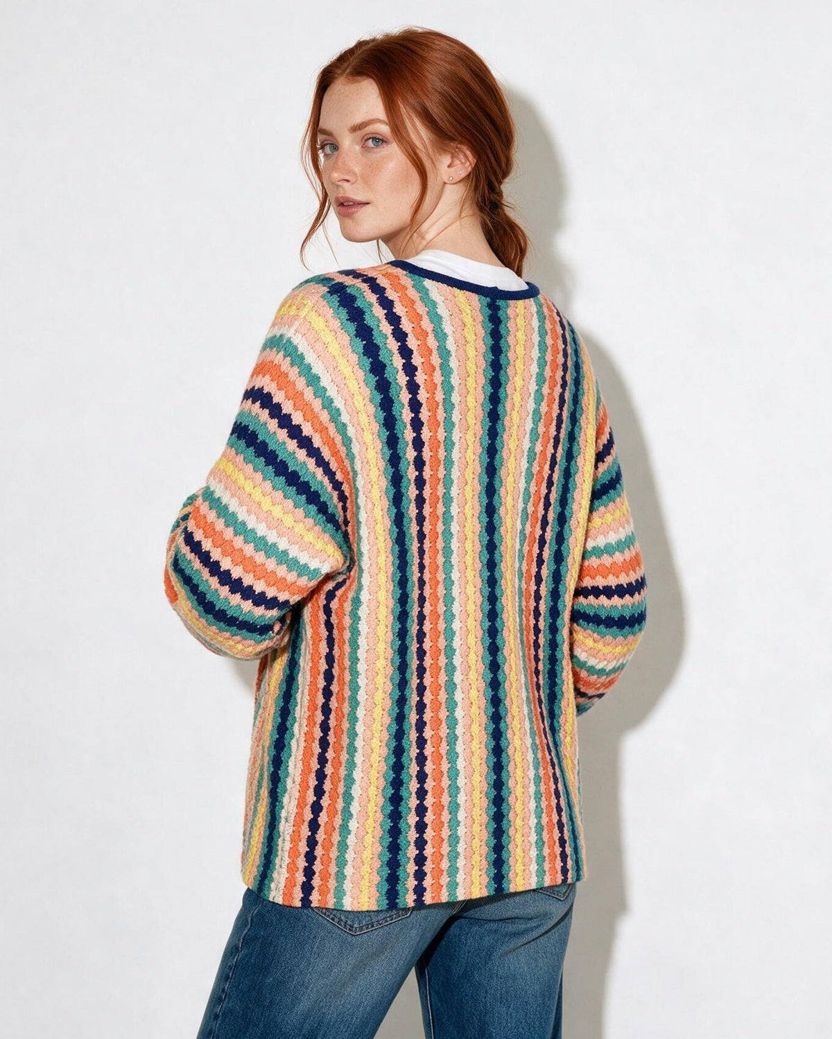 Oversized Striped Open-Front Cardigan