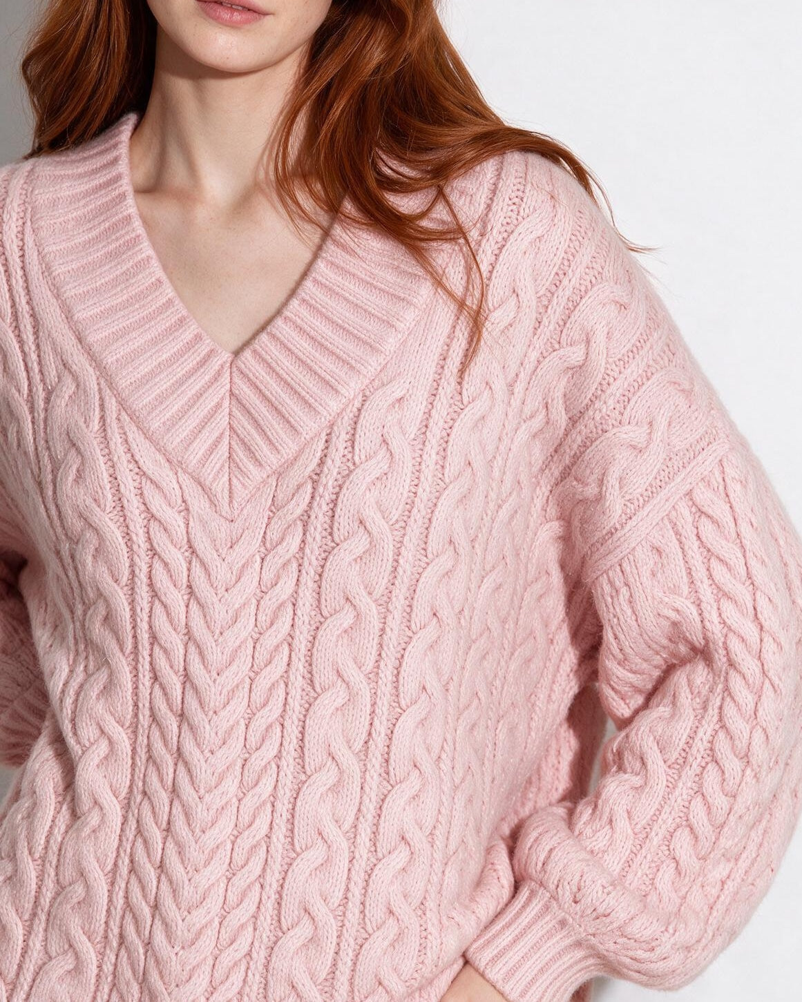 Oversized Cable Knit V-Neck Jumper