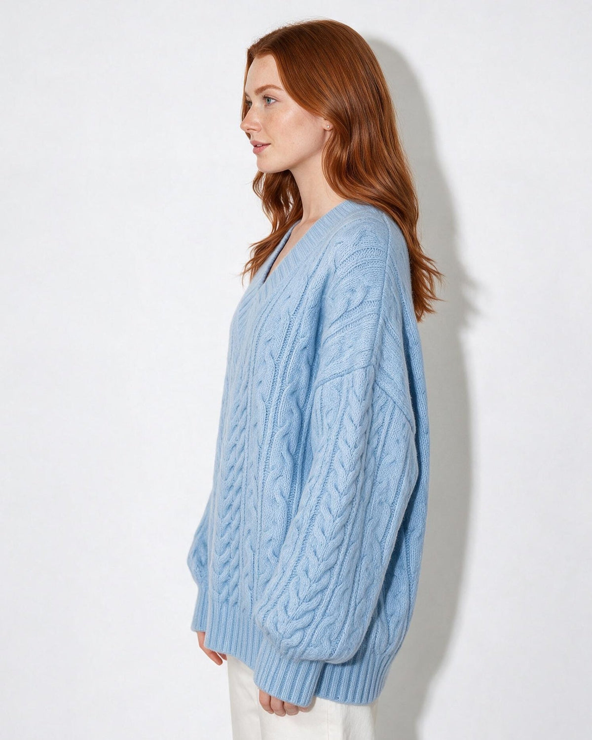 Oversized Cable Knit V-Neck Jumper
