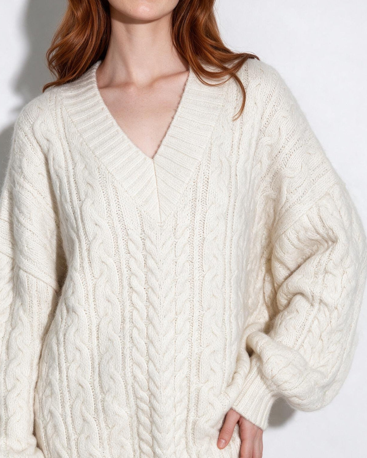 Oversized Cable Knit V-Neck Jumper