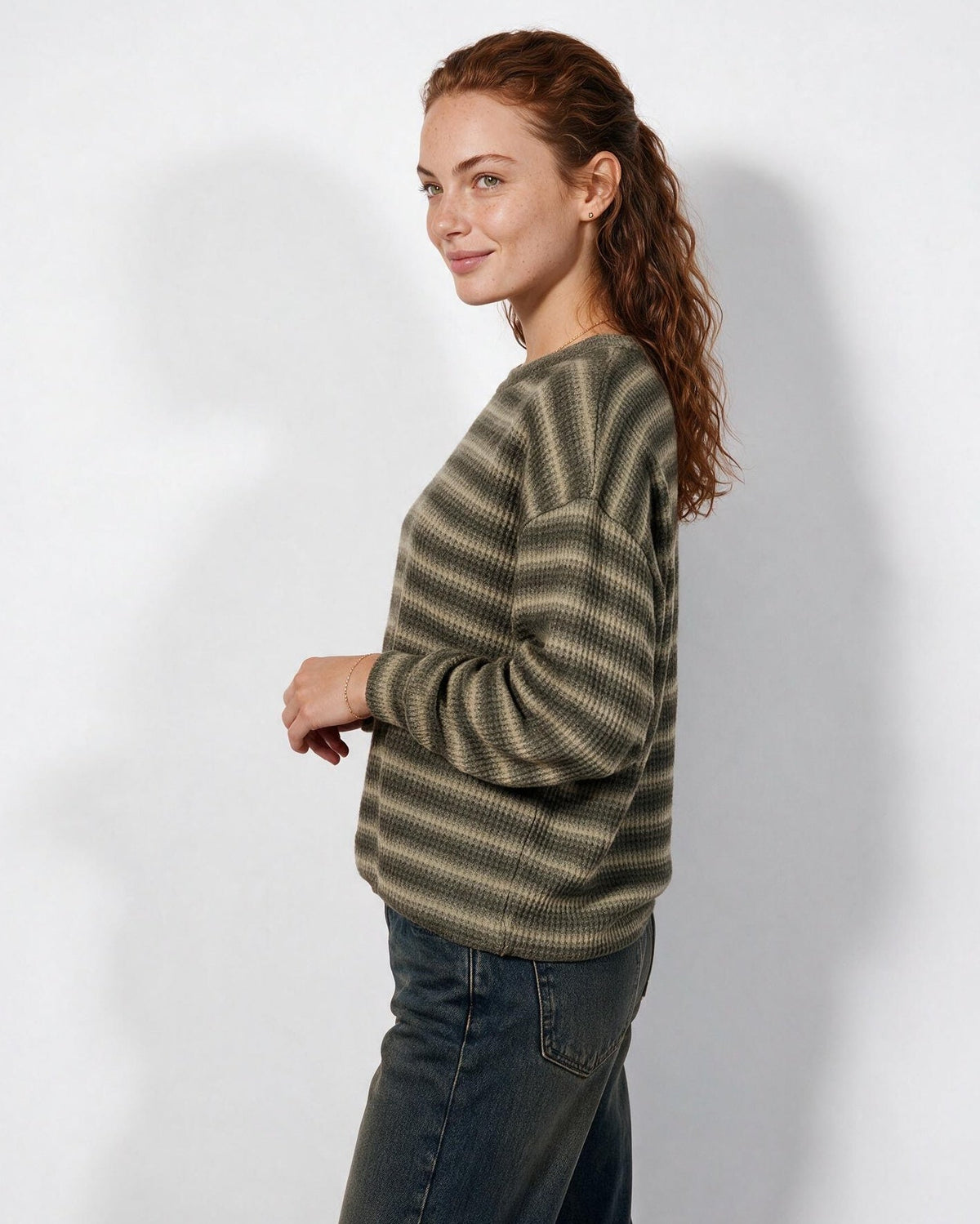 Striped Relaxed Dropped-Shoulder Crew Neck Jumper