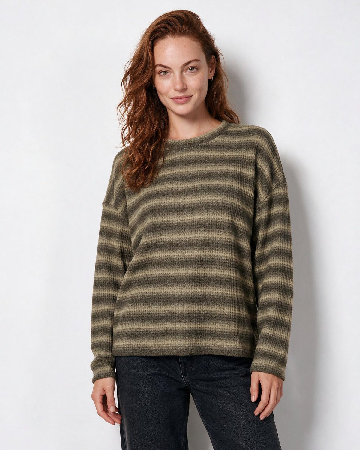 Striped Relaxed Dropped-Shoulder Crew Neck Jumper