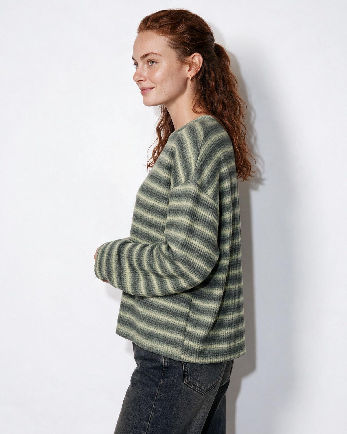 Striped Relaxed Dropped-Shoulder Crew Neck Jumper
